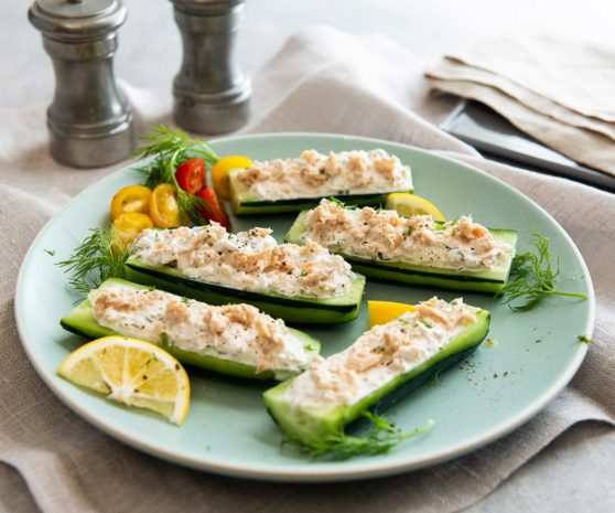 Salmon Stuffed Cucumbers Appetizers with Cream Cheese | Chicken of the Sea